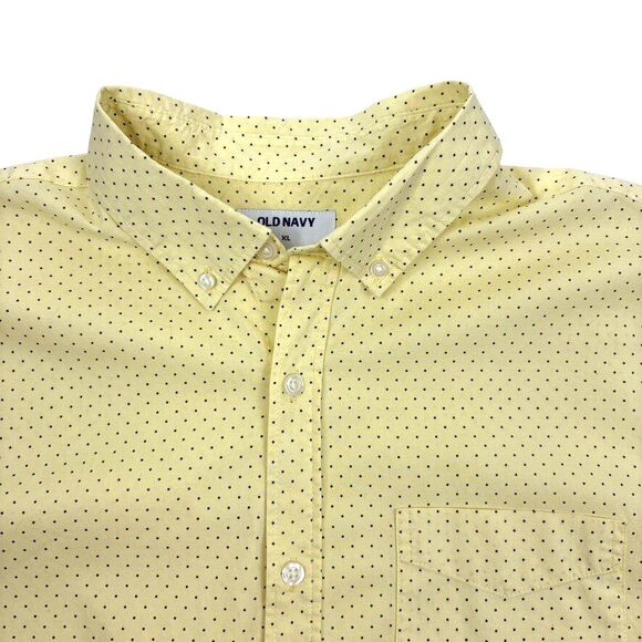 Old Navy Pastel Butter Yellow Perfect Fit Camp Shirt Polka Dot Beach Resort XL - Picture 1 of 10